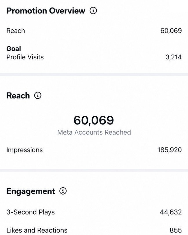 Meta ads promotion overview showing reach and engagement